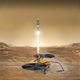 Concept art for a Mars sample return mission consisting of a lander and an ascent vehicle that sends samples back to orbit from the surface. Image: NASA/JPL-Caltech